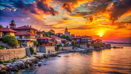 Nessebar Sunset: Bokeh Photography of Bulgarian Coastline Historic Landmark