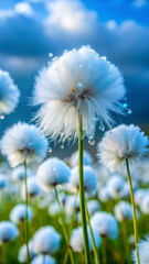 Obraz premium A fluffy, cotton-like flower with pale blue and white petals resembling small clouds