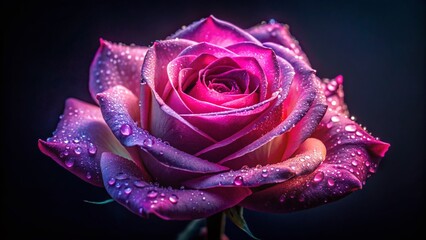 Night Bloom: Close-Up Pink Rose in Dark, Illuminated Petals