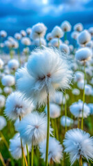 A fluffy, cotton-like flower with pale blue and white petals resembling small clouds