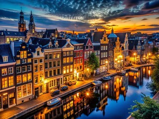 Fototapeta premium Night Cityscape: Illuminated Karty Buildings and Streets