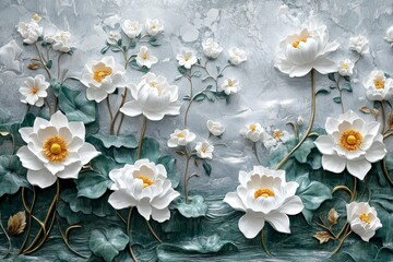 Obraz premium Beautiful stucco relief showcasing various floral varieties.