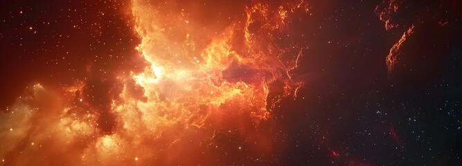 Naklejka premium A space view of a distant planet, surrounded by glowing stars and nebula clouds