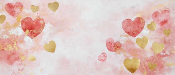 Adorable Pink and Gold Hearts Wallpaper | Romantic Background for Valentine's Day