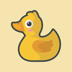 yellow rubber duck in outline flat vector design