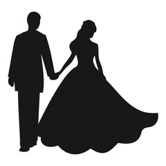 Black Silhouette vector illustration of a Wedding couple holding hands and walking  isolated on a transparent background