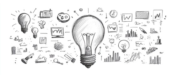 entrepreneurial leadership sketch, digital tools for brainstorming, creative business ideas, handdrawn modern office, strategic planning, innovationdriven teamwork, business growth