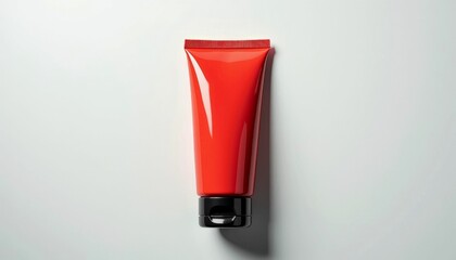 Red tube of cosmetic cream or lotion