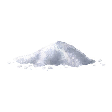 Sea salt scattered. Heap of table salt. Hand drawn watercolor isolated illustration of skin care product or cooking ingredient. Pile of body care scrub. Drawing of eco mineral cosmetic for spa design.