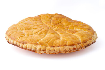 Paris, France - 01 24 2025: Steps for preparing a homemade frangipani king cake recipe.