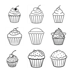 cup cake set vector design line art