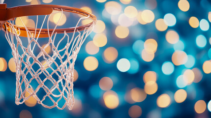 Basketball Hoop and Net with a Festive Bokeh Background