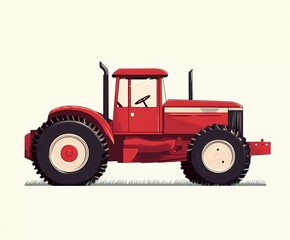 Obraz premium Red tractor vector flat icon illustration on a white background, simple design, cute style, clipart, vector graphics, simple lines and shapes, logo. -