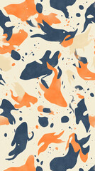Naklejka premium Abstract Swirls: An organic and dynamic pattern of abstract swirls in shades of blue, orange, and cream, with a seamless and repeating design. 