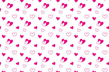 Hand drawn pink hearts pattern on white background