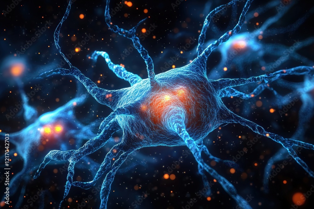 Poster stunning 3d visualization of neurons and synapses in the human brain highlighting neural connections