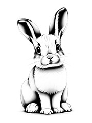 Black and white halftone rabbit illustration. A detailed and artistic depiction of a cute bunny with intricate shading and texture, perfect for prints, posters, and graphic design projects.