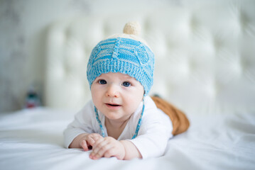 portrait of newborn baby boy dressed
