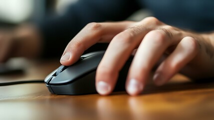 A close-up of a developer's hand on a mouse while navigating through code editors