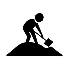 Worker Silhouette Digging with Shovel on a Pile of Soil