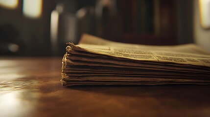 Antique Newspaper on Wooden Surface with Textures and Depth