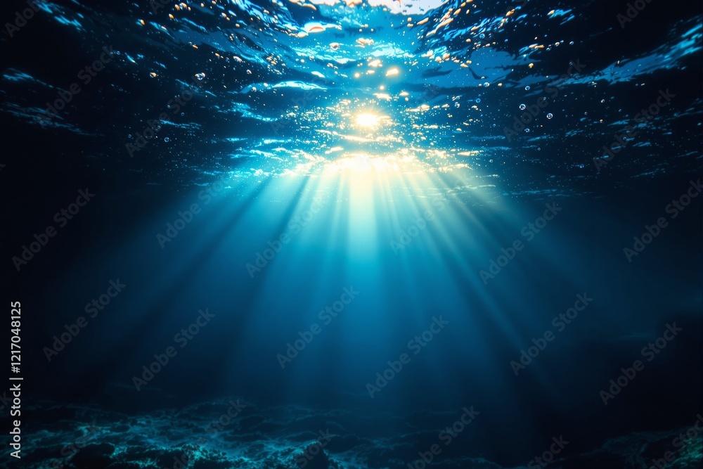 Aufkleber Sunlight filtering through ocean water, creating rays and illuminating the underwater scene.