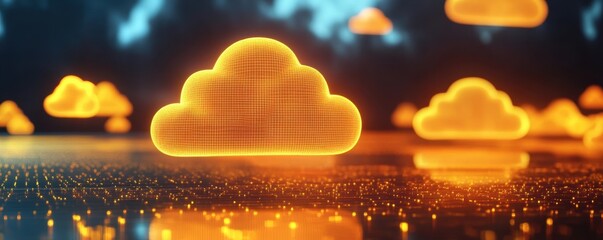 Futuristic Cloud Technology with Glowing Elements at Night Scene