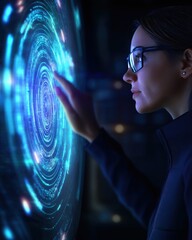 Naklejka premium Interactive technology exploration modern office digital interface futuristic environment close-up view innovation insight