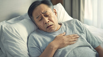 An elderly Asian male with chest pain and tightness
