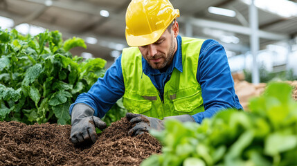Agricultural Engineer Inspecting Soil in a Greenhouse