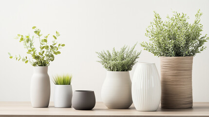 Fototapeta premium Elevate your home decor with modern vases and planters. These stylish decorative pieces bring elegance, sophistication, and a fresh touch to any space.