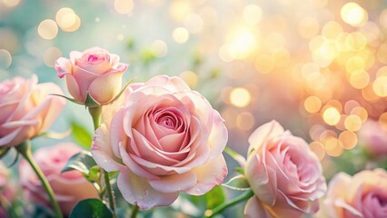 Pastel Pink Roses Bokeh Background - Soft Blurred Floral Stock Photo