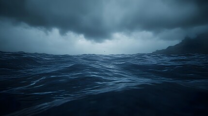 Obraz premium Peaceful Blue Sky with Starry Elements Above a Calm Ocean Surface