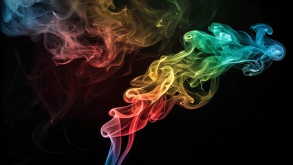 Obraz premium This image showcases a captivating display of colorful smoke trails against a black background
