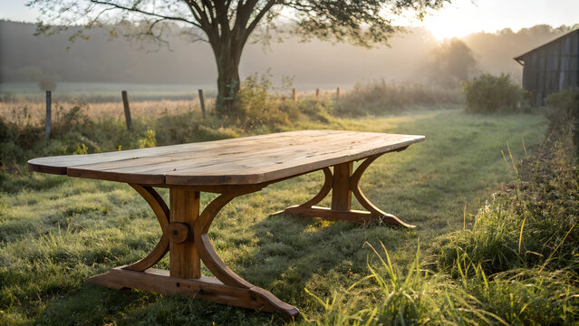 An empty rustic wood table in the middle of a nature background,empty, rustic, wood, table, middle, nature, background, pro, photo, landscape, field, sky, summer, clouds, agriculture, blue, rural, whe