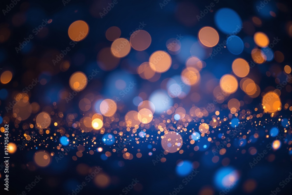 Poster abstract glowing bokeh lights on a dark blue background.