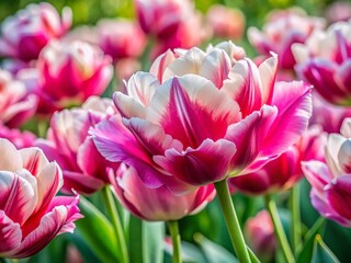 Naklejka premium Pink & White Parrot Tulips Botanical Close-Up Garden Photography