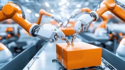 Metallic Robotic Arms Performing Precise Industrial Manufacturing