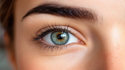 Obraz premium The mesmerizing blue eye of a woman is captured in detail, drawing attention to the stunning contrast and intricacies that convey strength and beauty in human expression.