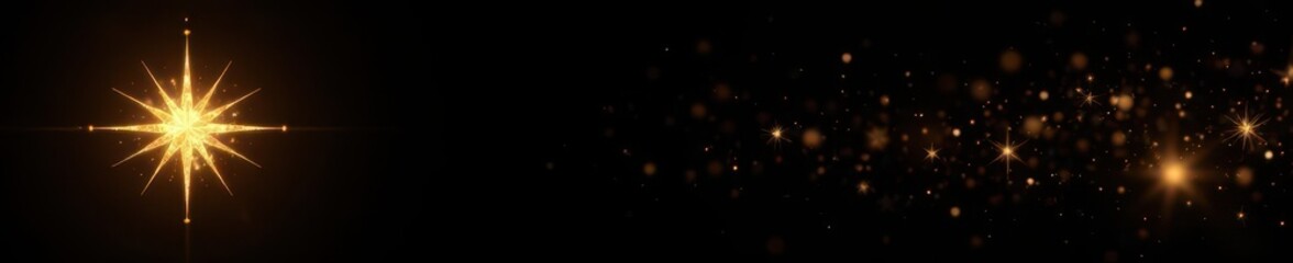 Obraz premium Ornate gold star light against black background, vintage, photography