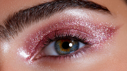 Obraz premium Sparkling eye makeup close-up highlighting vibrant colors and texture