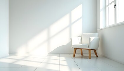 Fototapeta premium Serene White Armchair in Sunlit Minimalist Room