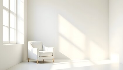 Fototapeta premium Serene White Chair in Sunlit Minimalist Room