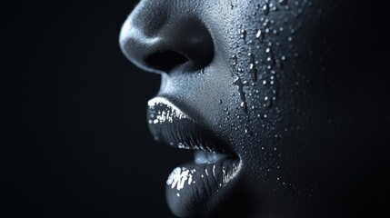 A cinematic black and white close-up of a woman's face with tears glistening on her skin, conveying deep emotion and introspection.