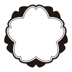 二重の桜の枠のイラスト素材　背景透過　文字スペースは白地　白黒