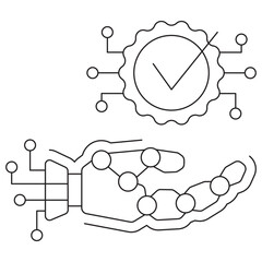 AI Recommendation System icon. Simple outline monochrome black vector pictogram with thin lines on a transparent background. Line thickness is editable