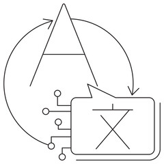 Machine Translation icon. Simple outline monochrome black vector pictogram with thin lines on a transparent background. Line thickness is editable