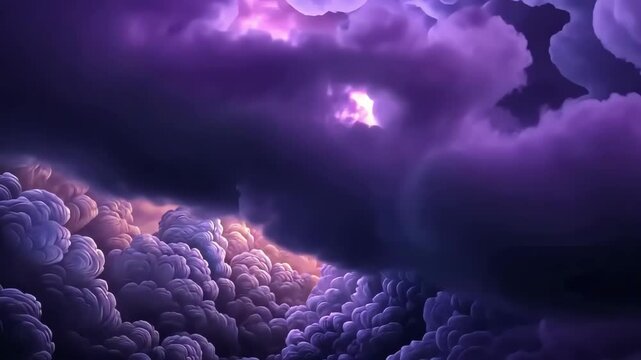Dramatic sunset through swirling purple clouds, creating an ethereal atmosphere in the sky