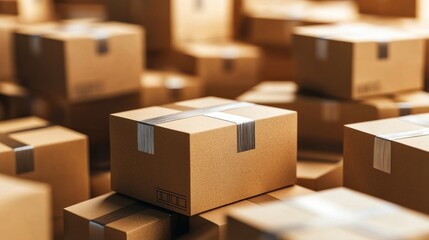 Fototapeta premium Stacked Cardboard Boxes in Warehouse or Storage Facility