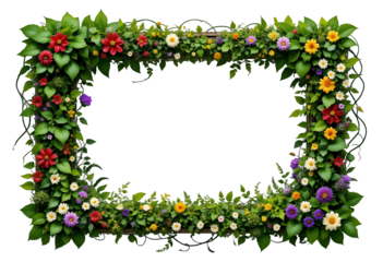 Colorful Floral Border Frame for Design Projects, isolated on white or transparent png background